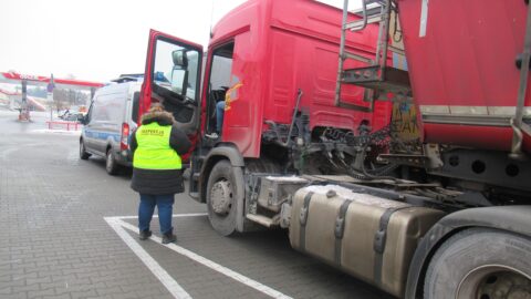 Zdjęcie Inspektor podczas kontroli samochodu ciężarowego